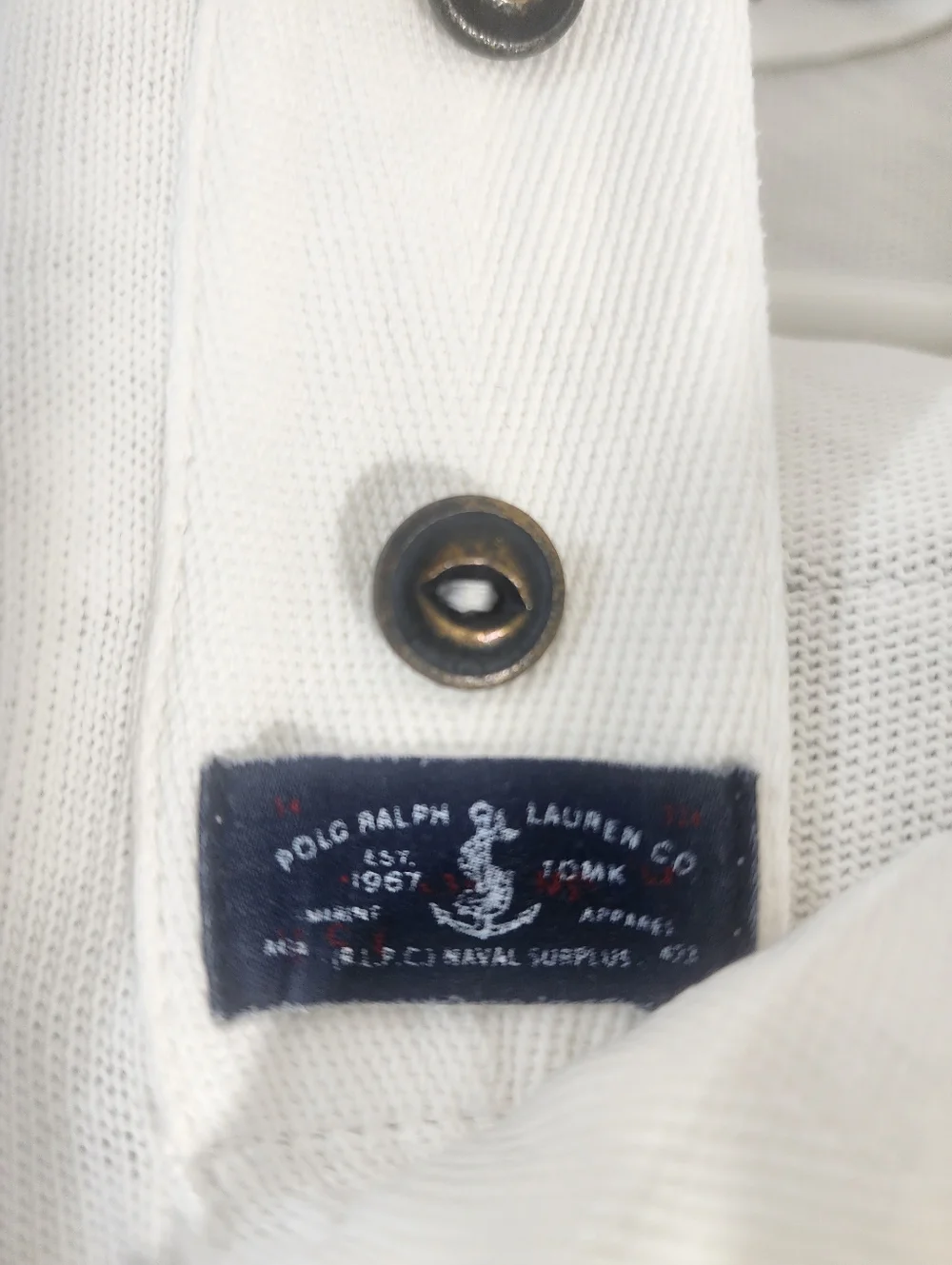 Ralph Lauren Men Vintage Naval Patch Polo Shirt White Long Sleeve Custom Fit L